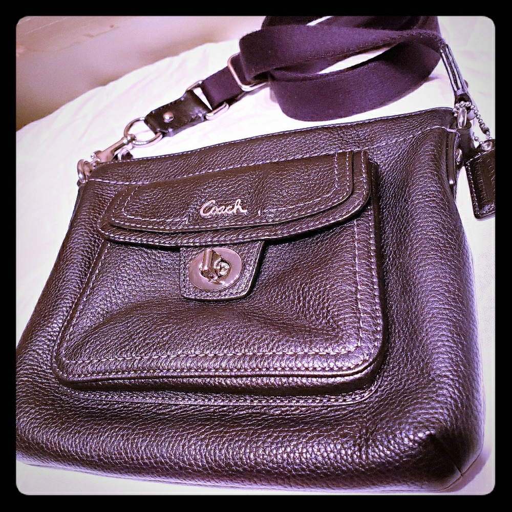 Pebbled black leather coach crossbody